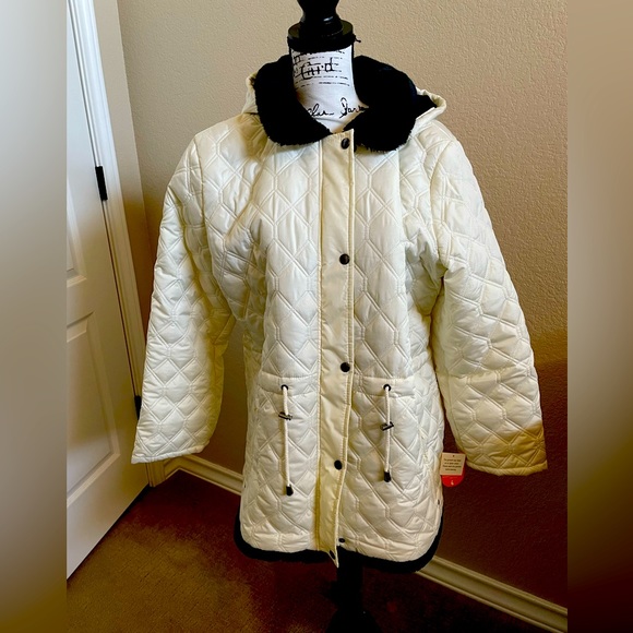 Sporto Quilted Off White and Black Fur Jacket NWT 1X - Picture 1 of 12